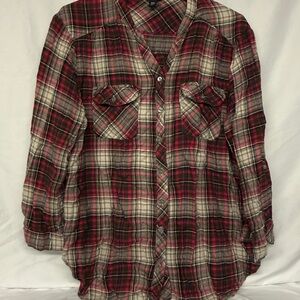 Intro. Multicolor Plaid Shirt Size X-Large Petite 3/4 Button Sleeve